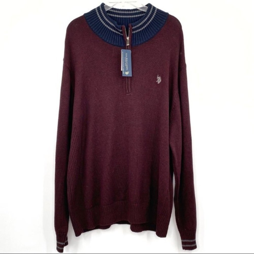U.S. Polo Assn. Sweater 1/4 Zip Mock Neck Cotton Blend Merlot Sz 2XL NWT